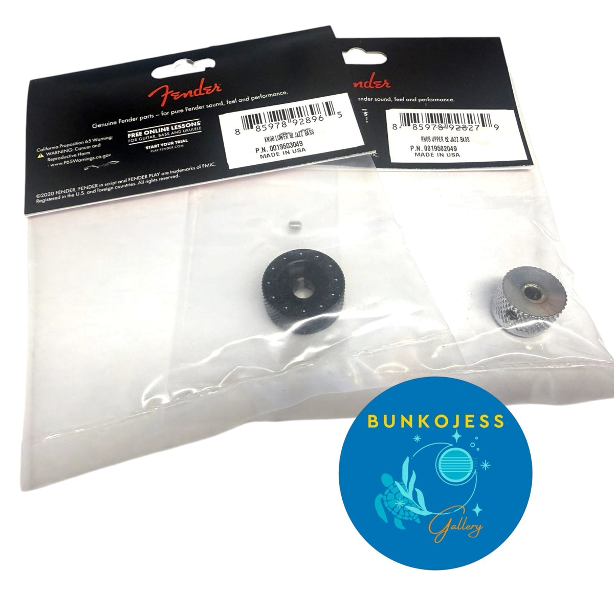 (1) Genuine Fender Black/Chrome Stacked Knob for '62 Jazz Bass 001-9503-000