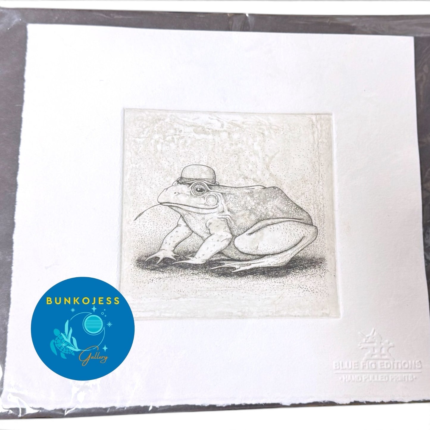 Blue Fig Editions Hand Pulled Print Bullfrog Wearing Bowler Hat TN Mike Martino