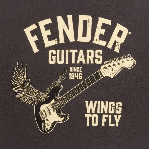 919-2828-606 Fender Guitars Wings To Fly Tee T-Shirt Vintage Black XL