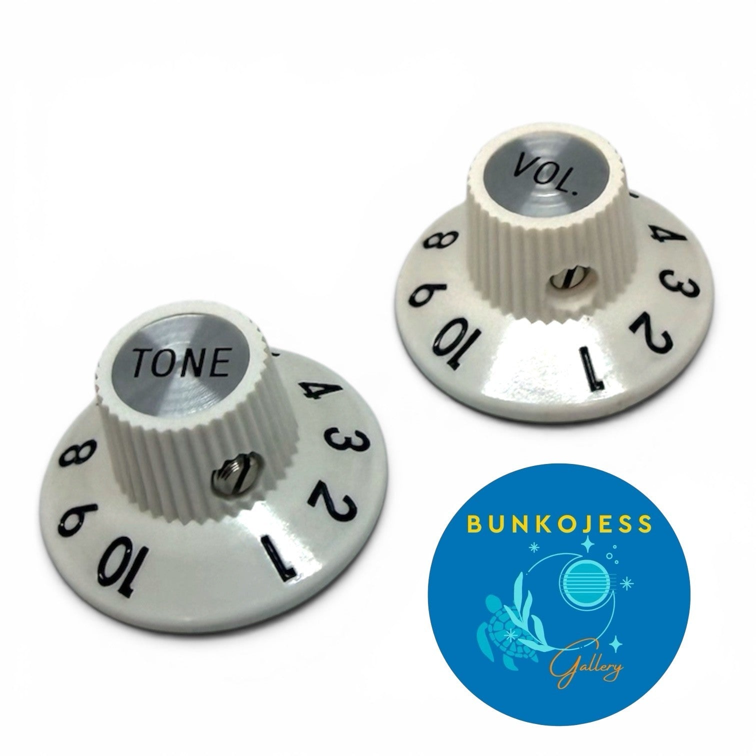 Kluson Witch Hat Volume Tone Guitar Knob Set Solid Shaft Antique White KNWHSSAWT