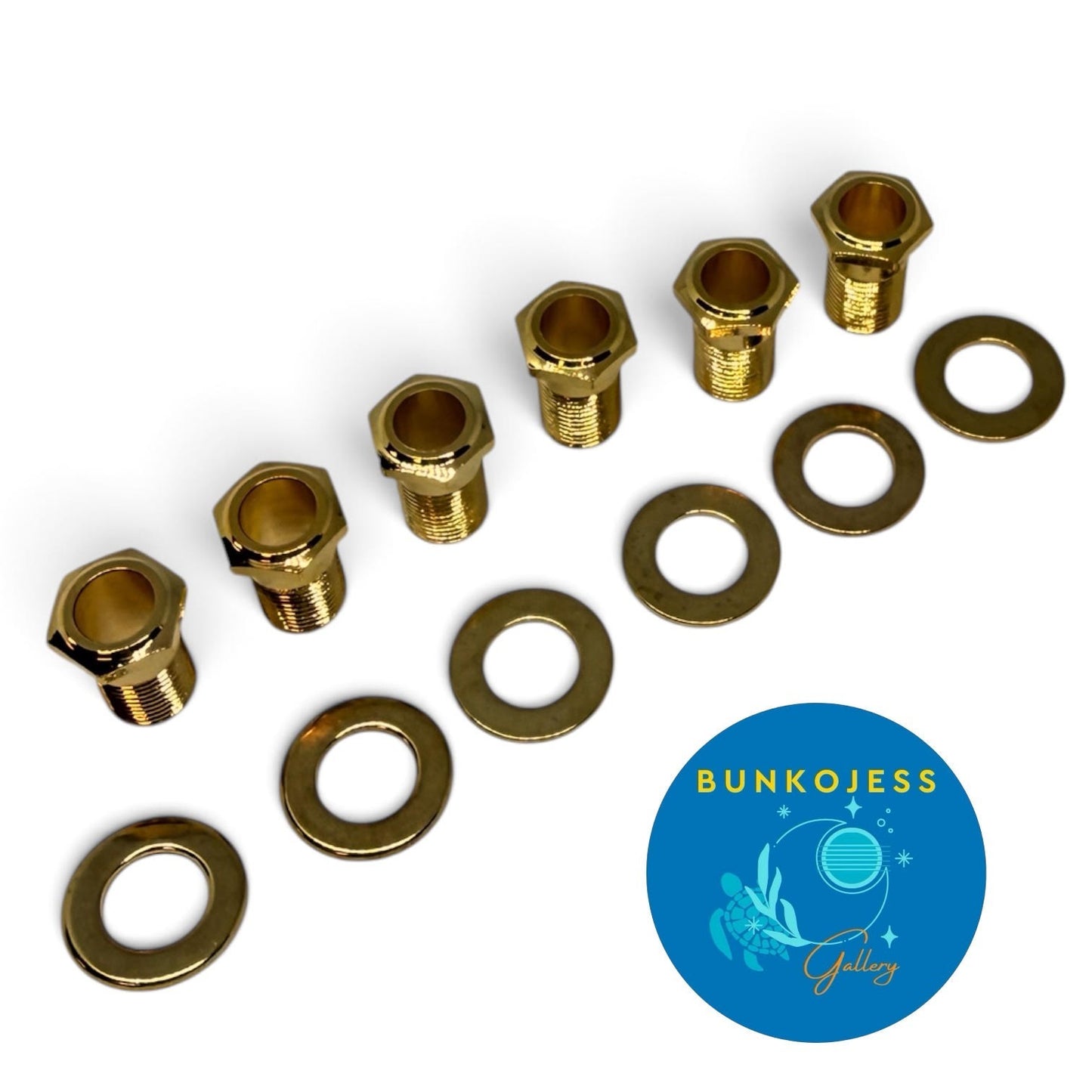 (6) Gold Screw-In Tuner Bushings and Washers 10mm Machine Heads