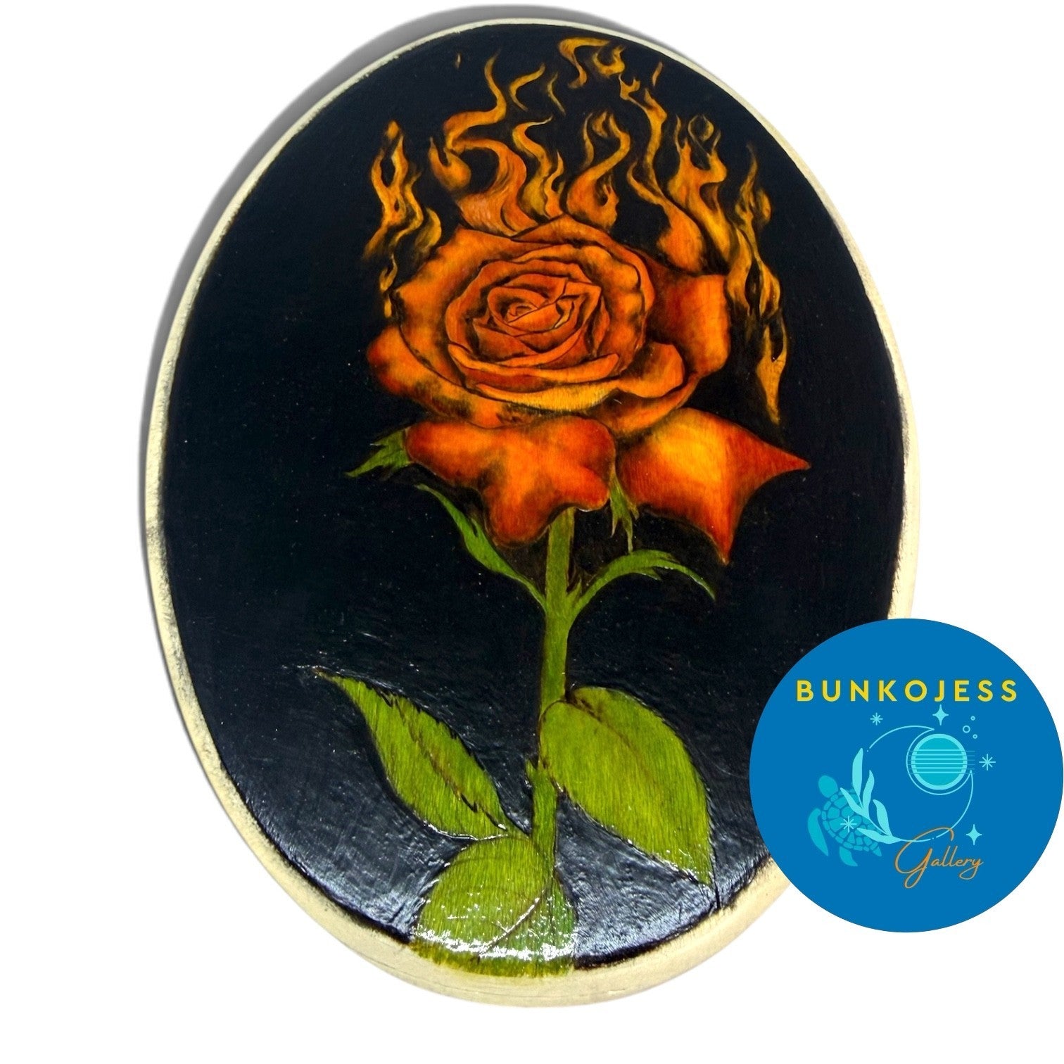 Abbey Weinstock Pyrography Wood Burning Rose Original Art "Eternal or Transient"
