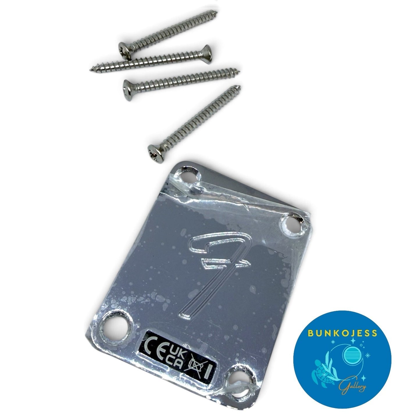 Fender Chrome F Logo Neck Plate Guitar or Bass Standard 4 Hole Vintera Tele