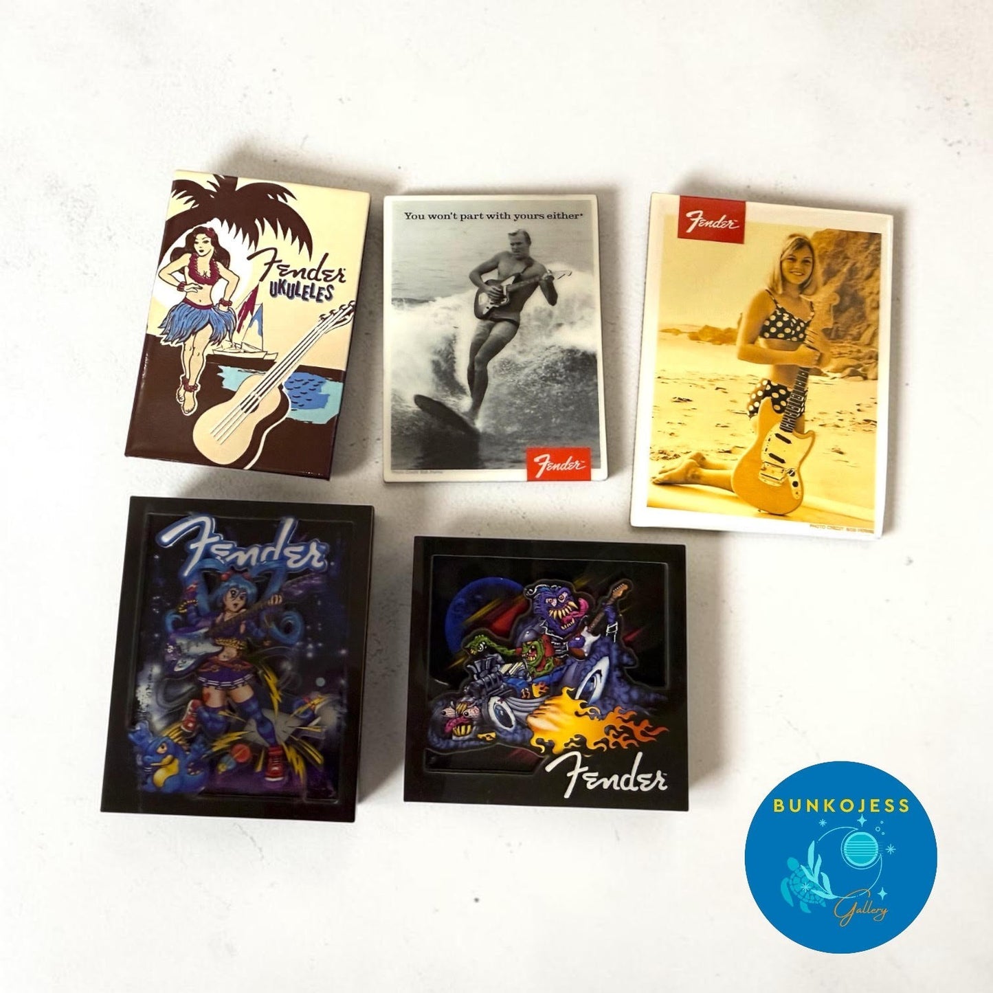 Fender Guitar Magnet Lot Bikini Girl Surfer Guy Ukuleles Anime Collector Items