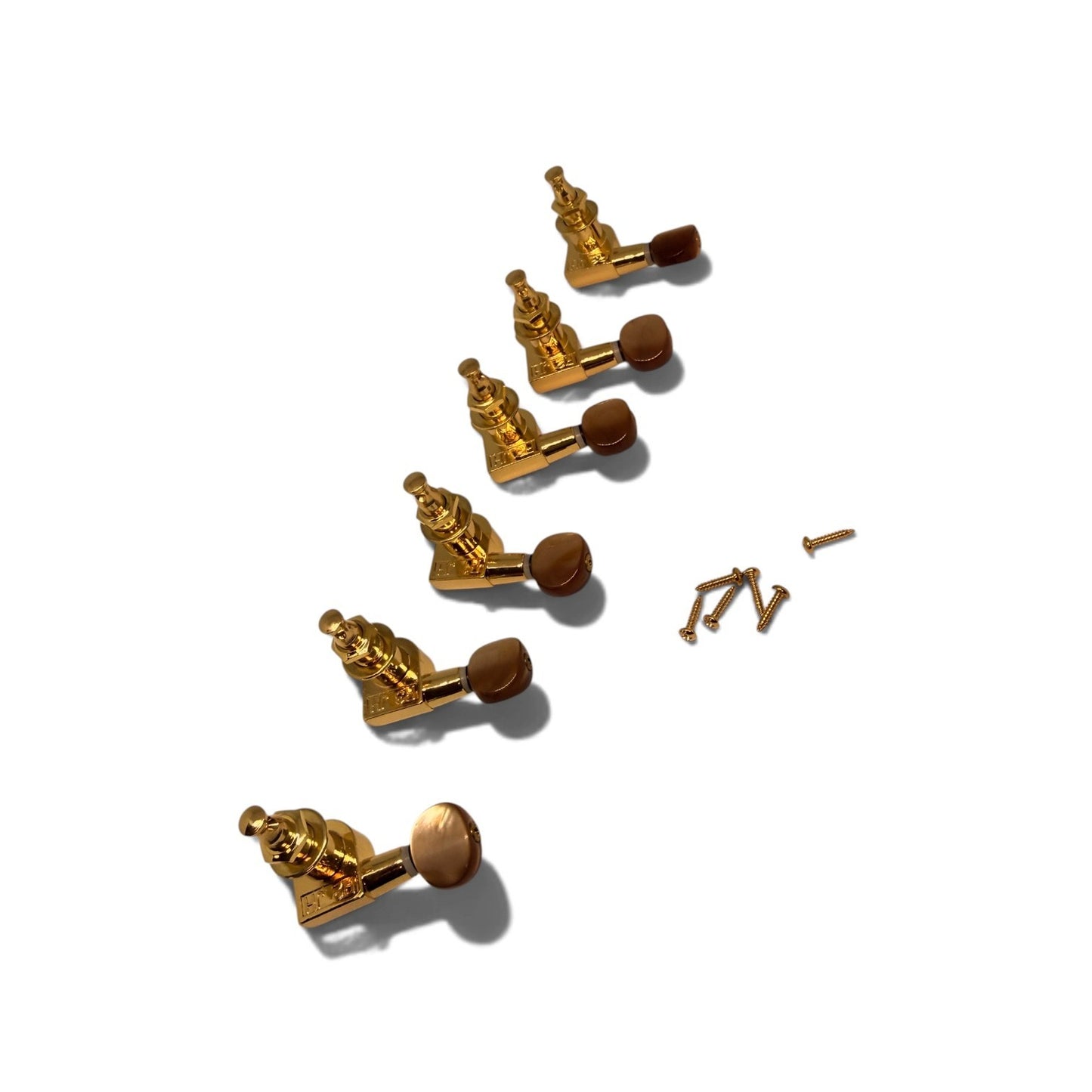 Gold Guitar Tuners Machine Heads 6 inline Tan Pearl Buttons Stratocaster/Tele