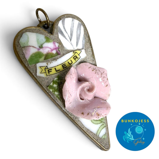 "FLEUR" Handmade Mosaic Heart Pendant Necklace Broken China Happy Flat Studios