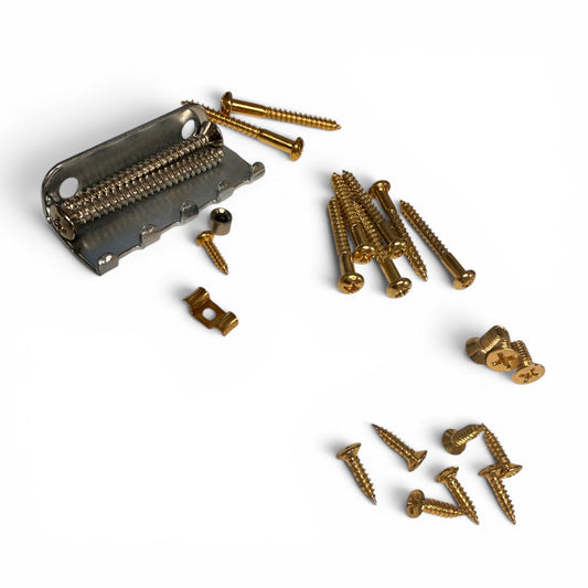 Genuine Fender Stratocaster Tremolo Claw Gold Screws & String Guide Kit AVRI