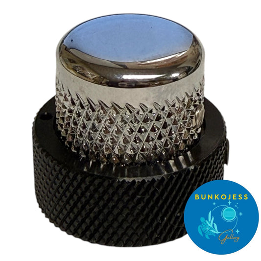 (1) Genuine Fender Black/Chrome Stacked Knob for '62 Jazz Bass 001-9503-000