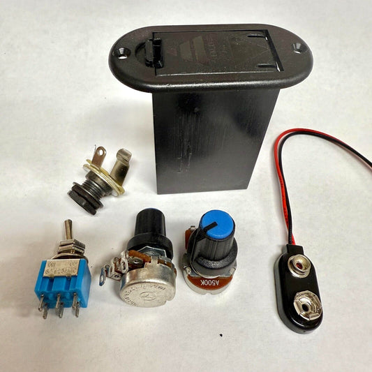 Guitar Electrical Kit 500K Mini Potentiometers On-On Switch Battery Box & Jack