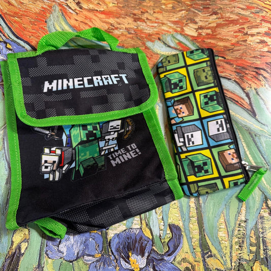 Minecraft Zippered Pencil Case And Lunch Bag TIME TO MINE