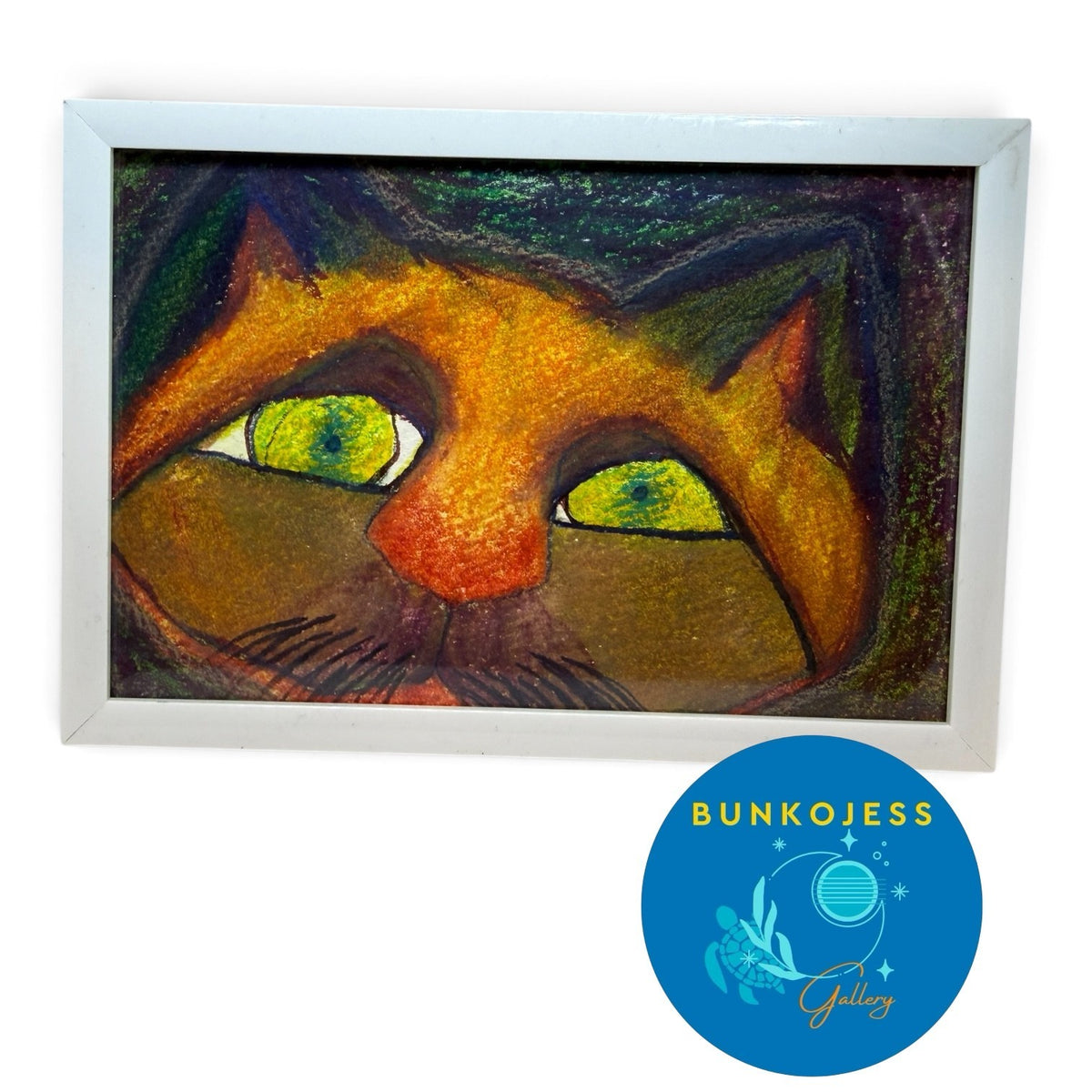 BunkoJess Gallery Buckeye Lake Art Gayla Smith Cat w/ Moustache Framed Postcard