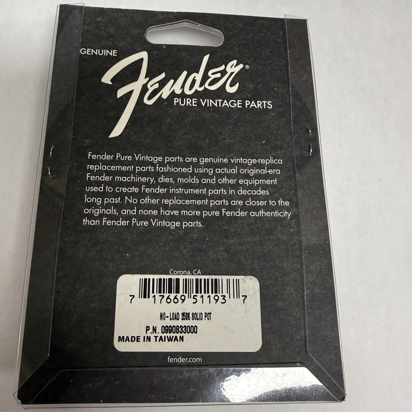 099-0833-000 Pure Vintage Fender 250k Audio Solid Shaft No Load Control Pot