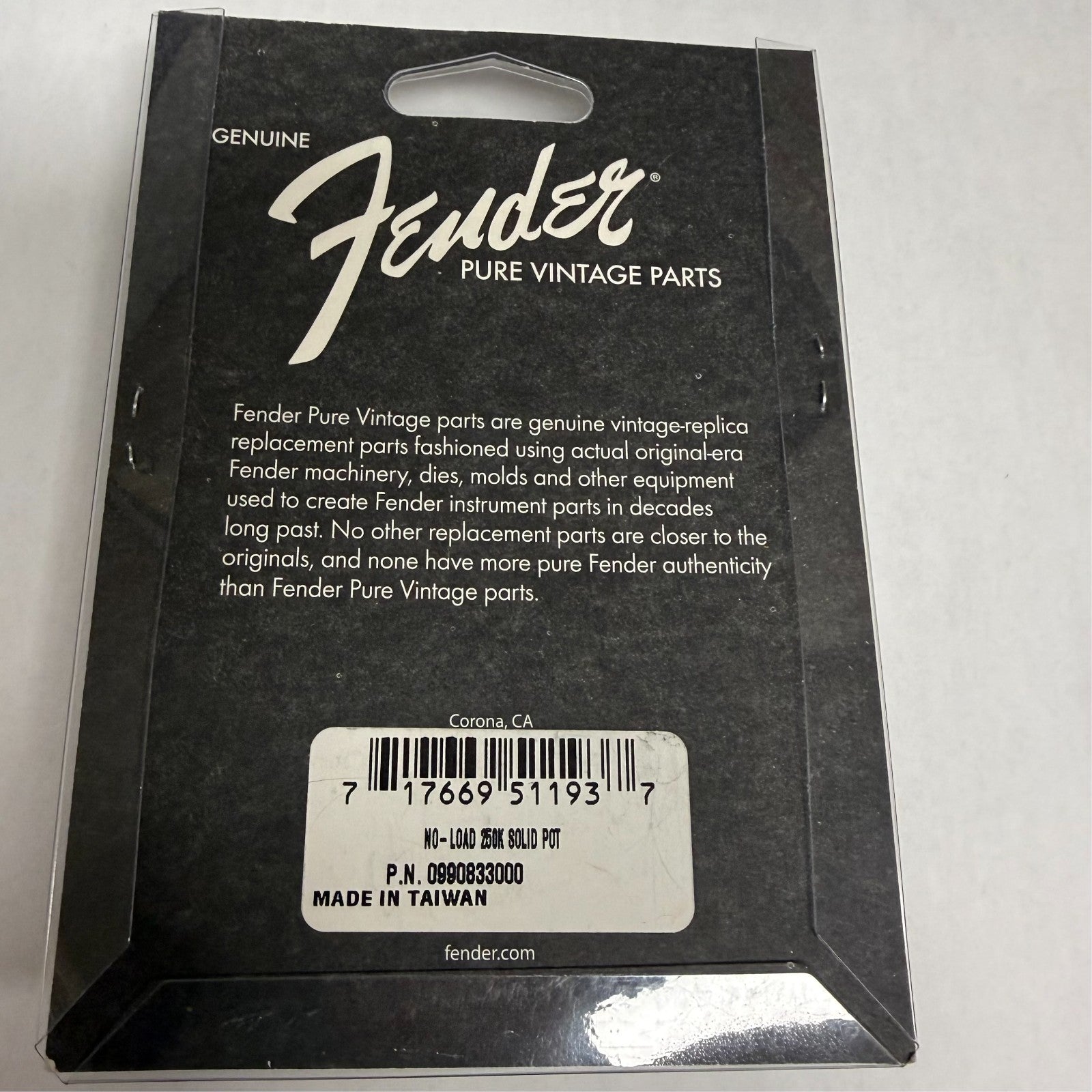 099-0833-000 Pure Vintage Fender 250k Audio Solid Shaft No Load Control Pot