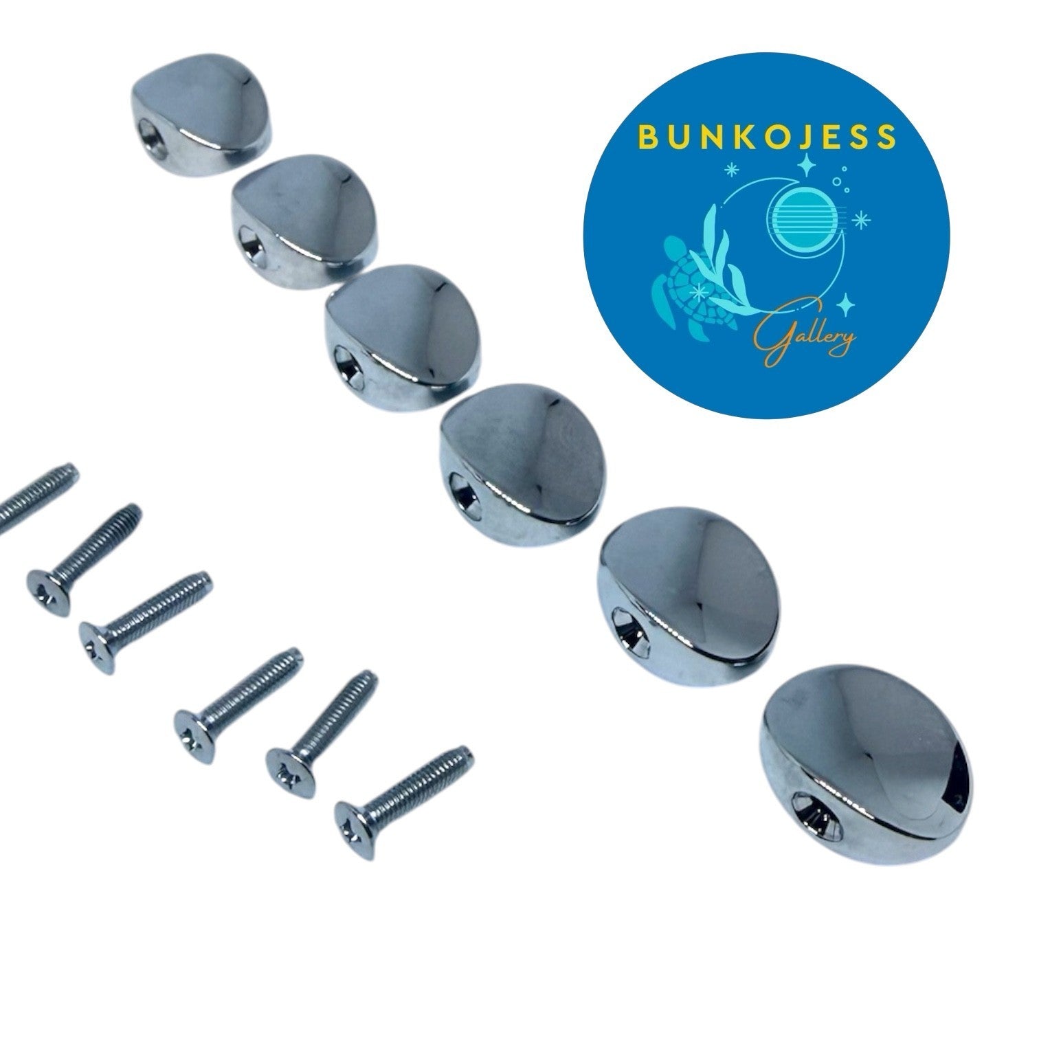(6) Fender Chrome Round Buttons for Sealed Guitar Tuners CLR-Buttons