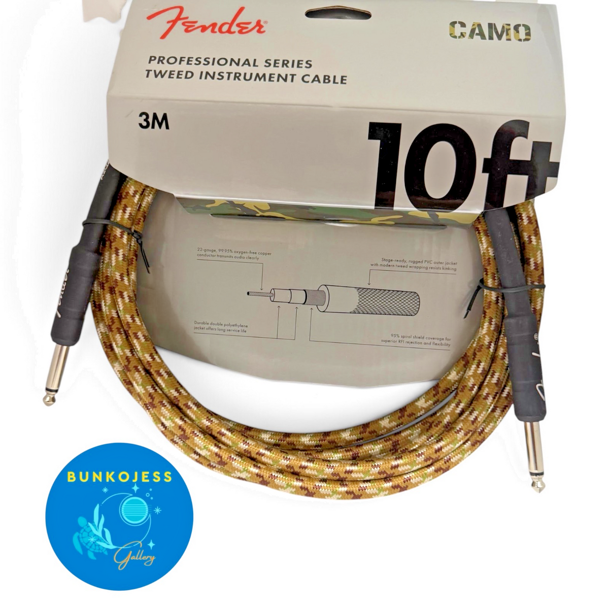 Fender Guitar 10-Foot Professional Tweed Instrument Amp Cable Desert Camo KEWL!