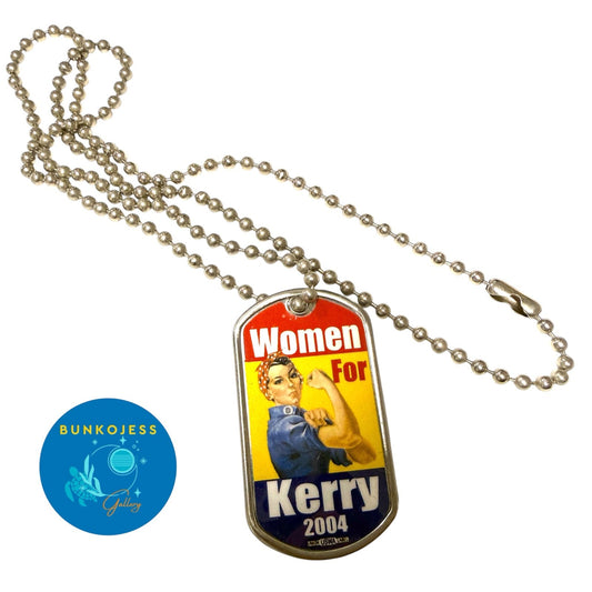 Women For Kerry Edwards 2004 Political Campaign Dog Tag Pendant Rosie Riveter 