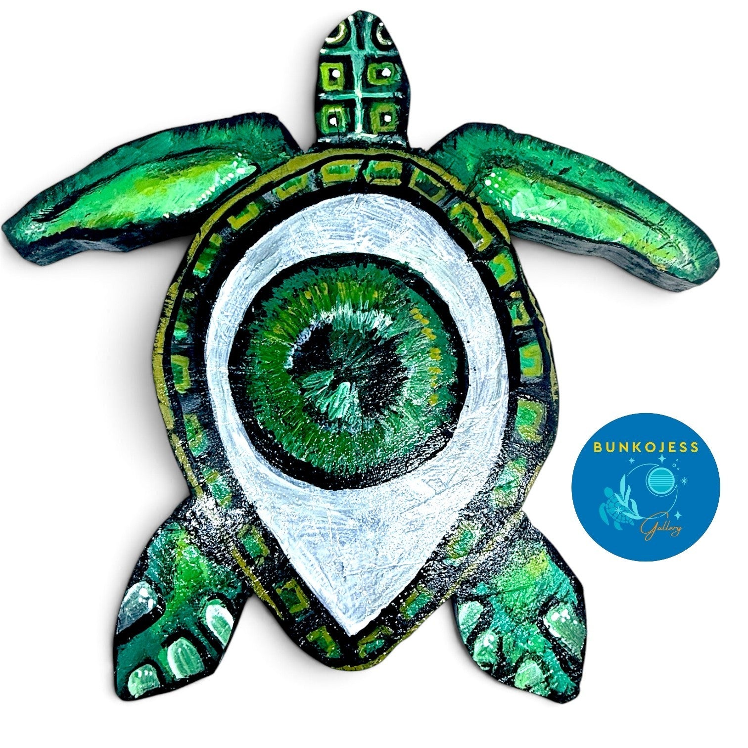 BunkoJess Original Art Mini Wood Turtle with One Eye Light Painting Buckeye Lake