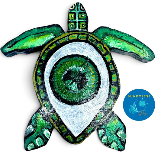 BunkoJess Original Art Mini Wood Turtle with One Eye Light Painting Buckeye Lake