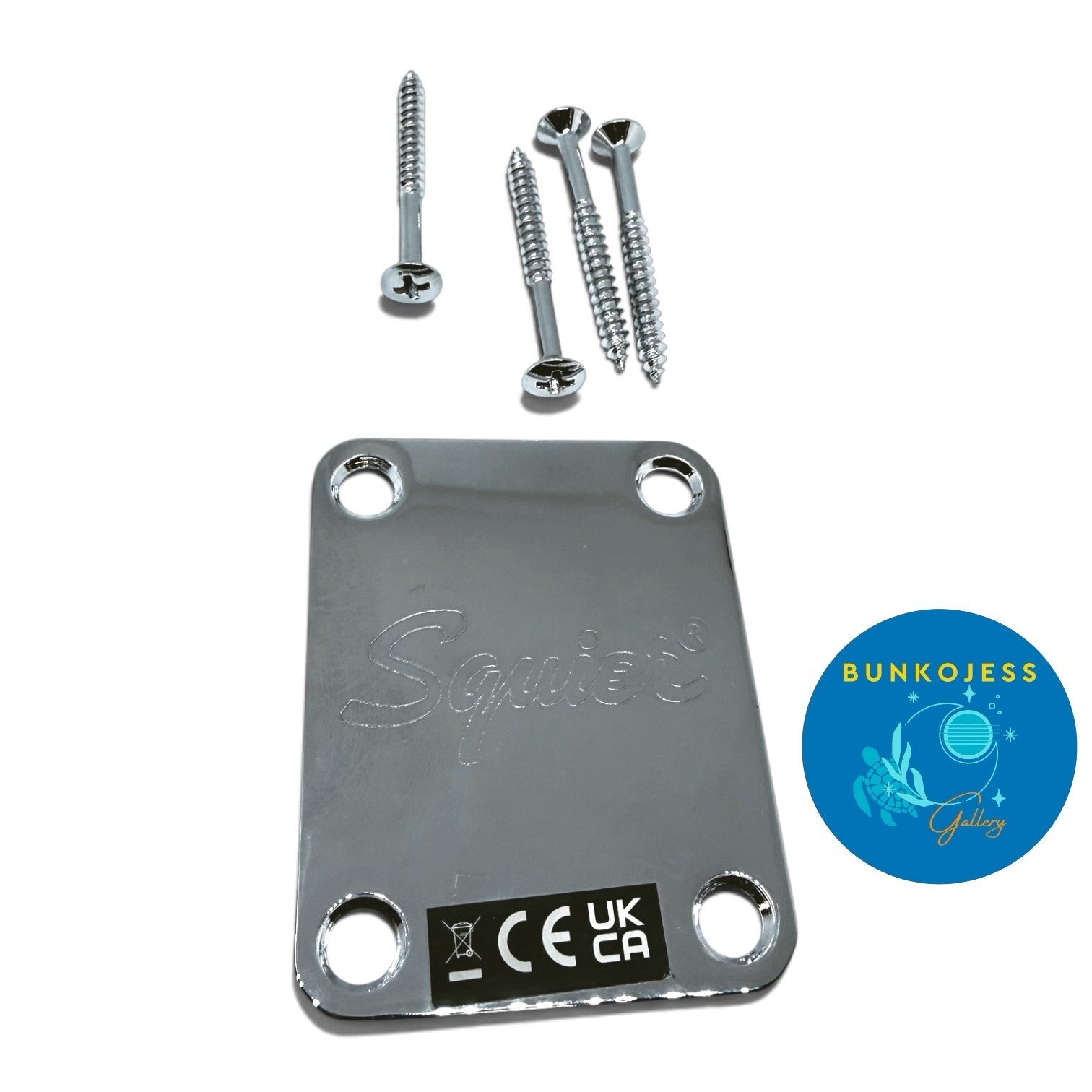 Squier by Fender Chrome Neck Plate Guitar or Bass Standard 4 Hole Strat-Tele P-J