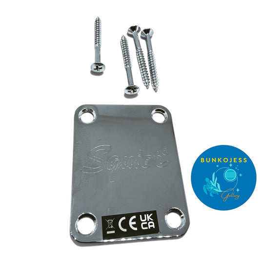 Squier by Fender Chrome Neck Plate Guitar or Bass Standard 4 Hole Strat-Tele P-J