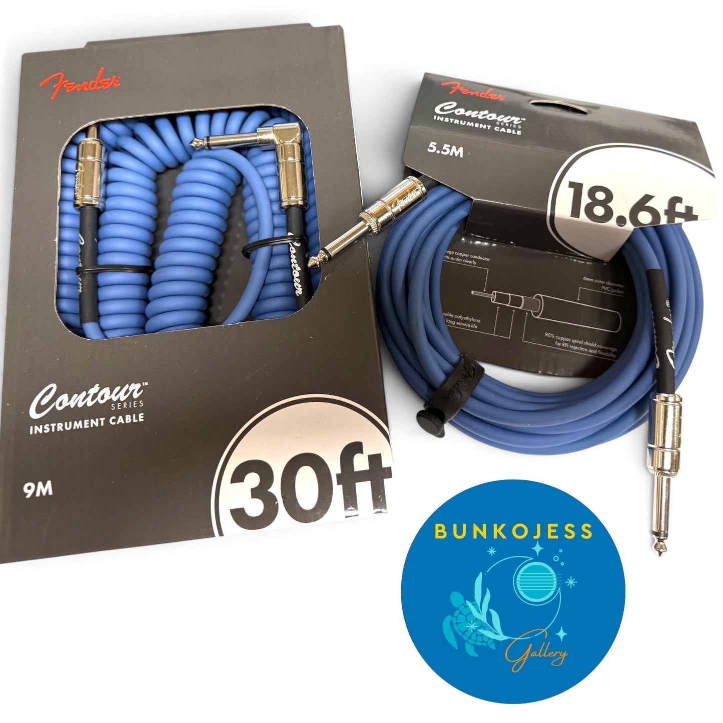 Fender Contour Guitar Coiled Cable 30' ft & 18.6' 5.5m match Lake Placid Blue-2