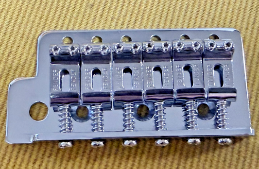 Left-Handed Fender Logo Stamped Chrome Strat Tremolo Bridge Plate & Saddles