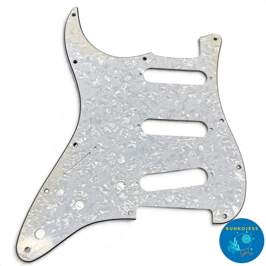 Left-Handed White Pearl Stratocaster 11 Hole Pickguard Lefty Strat SSS Shielded