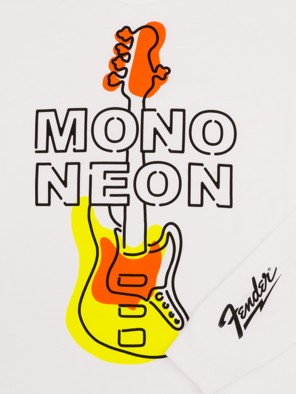 911-1100-606 Fender® Guitar Mono Neon Geo Bass Long Sleeve T-Shirt White TEE XL