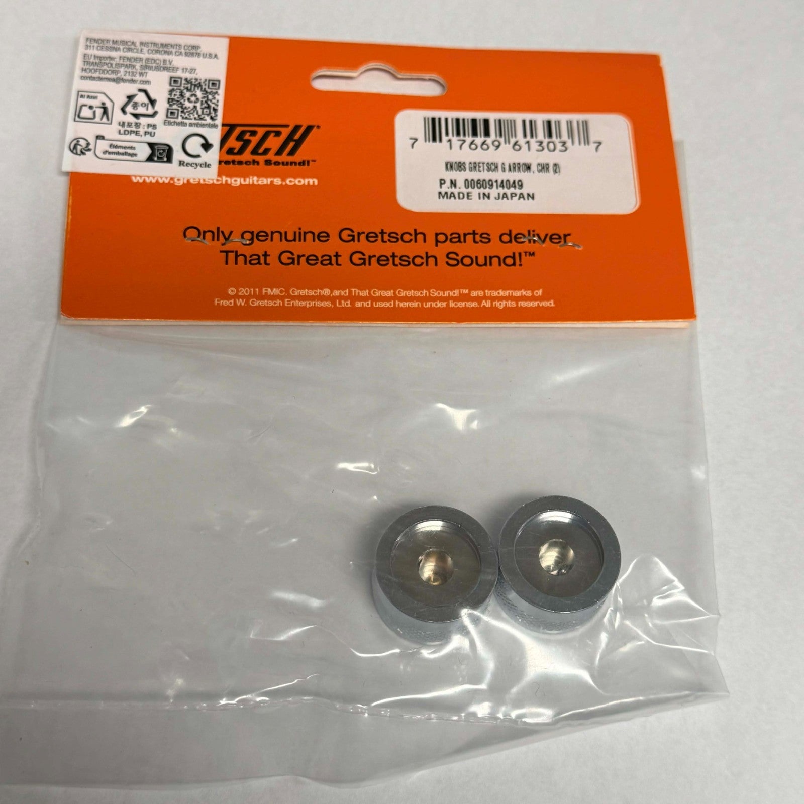 MIJ Genuine Gretsch Nickel "G" Logo 1/4" Solid Shaft Guitar Knobs 006-0914-049