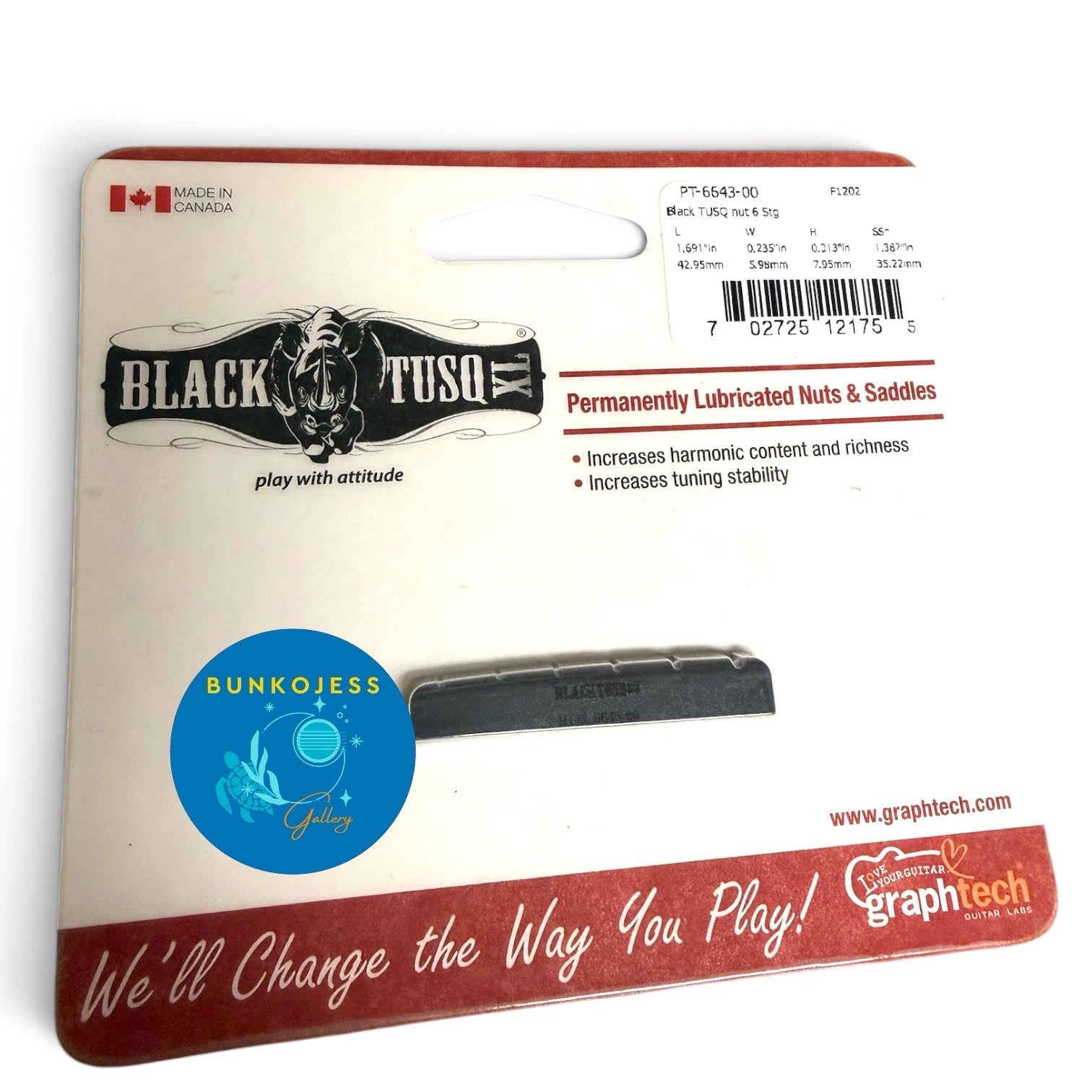 Graph Tech Black TUSQ XL Slotted Nut for PRS Electric Guitar, PT-6643-00