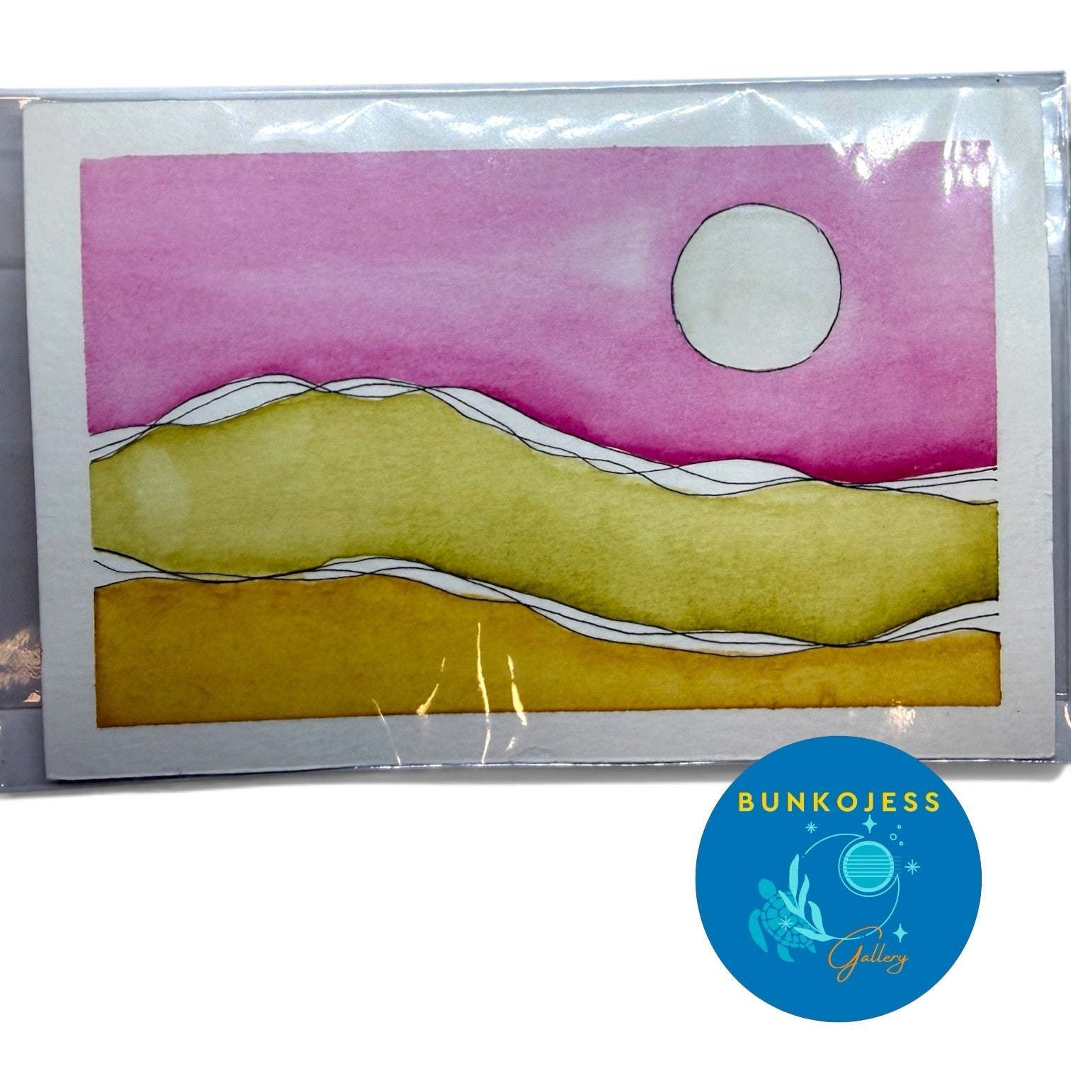 BunkoJess Gallery Zanesville Art Britni Ross Mini Ink & Watercolor Pink Scape