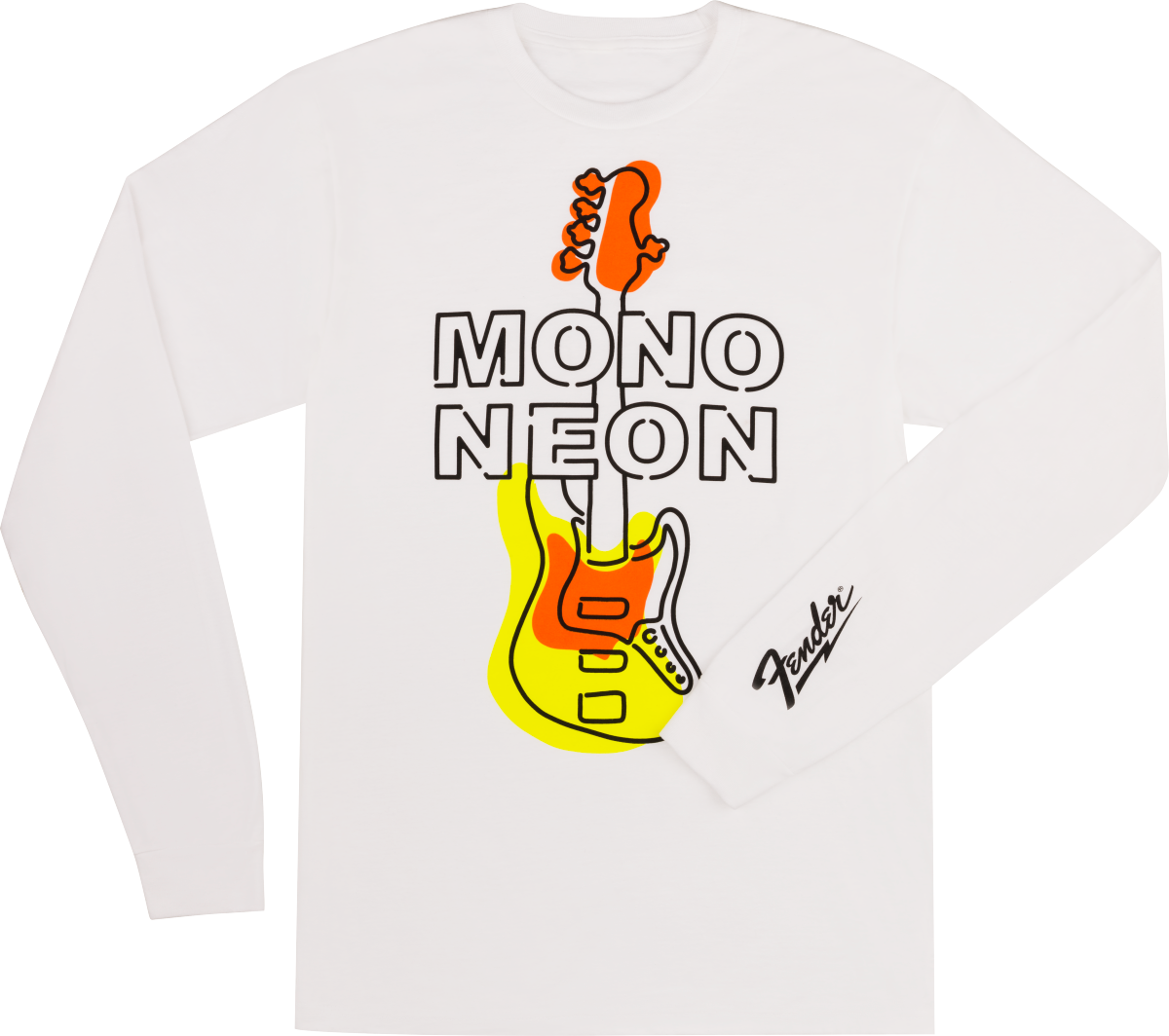 911-1100-606 Fender® Guitar Mono Neon Geo Bass Long Sleeve T-Shirt White TEE XL