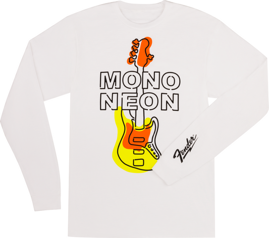 911-1100-606 Fender® Guitar Mono Neon Geo Bass Long Sleeve T-Shirt White TEE XL