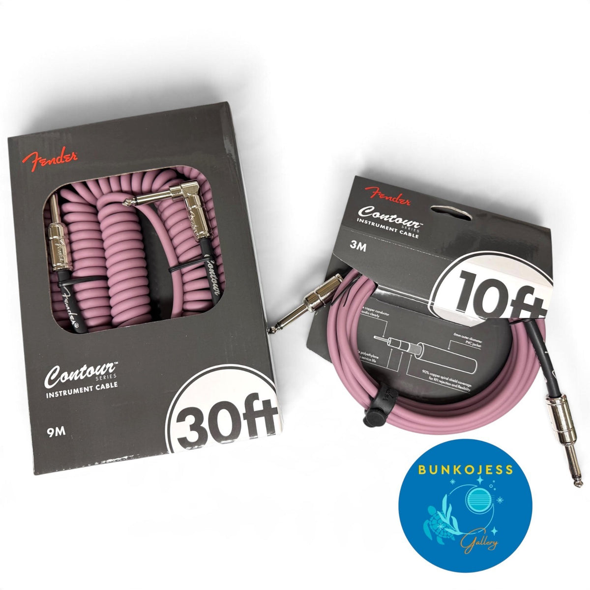 Get Both- Fender Contour Guitar Coiled Cable 30' ft & 10' match Burgundy Mist