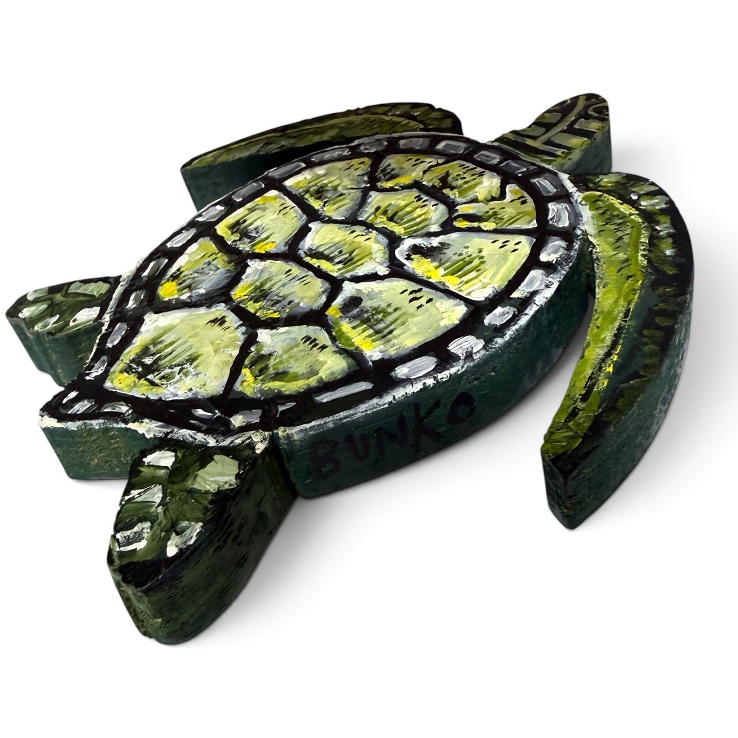 BunkoJess Original Art Mini Wood Sea Turtle Painting Buckeye Lake Artist "Green"