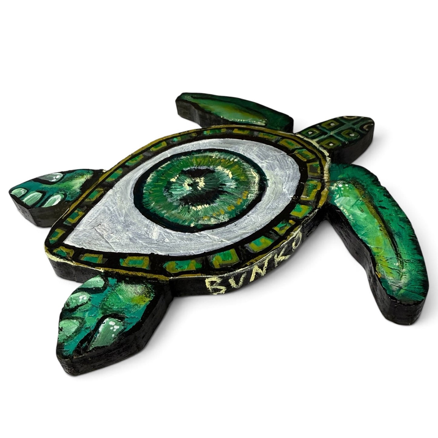 BunkoJess Original Art Mini Wood Turtle with One Eye Light Painting Buckeye Lake