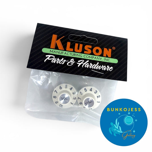 Kluson Witch Hat Volume Tone Guitar Knob Set Solid Shaft Antique White KNWHSSAWT