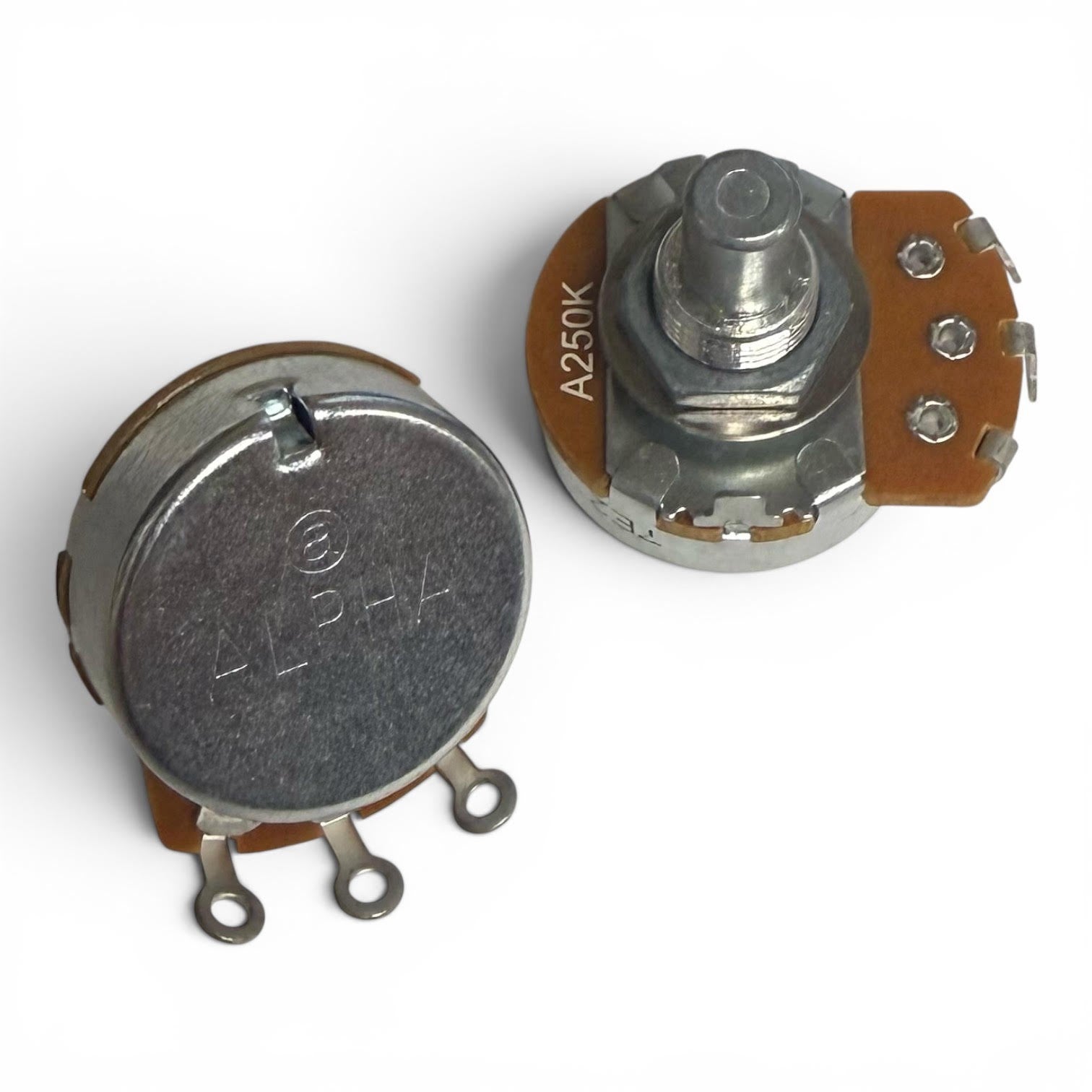 2 Potentiometers Pots Guitar Alpha A250K Audio Solid Shaft Full Sized Tone & Vol