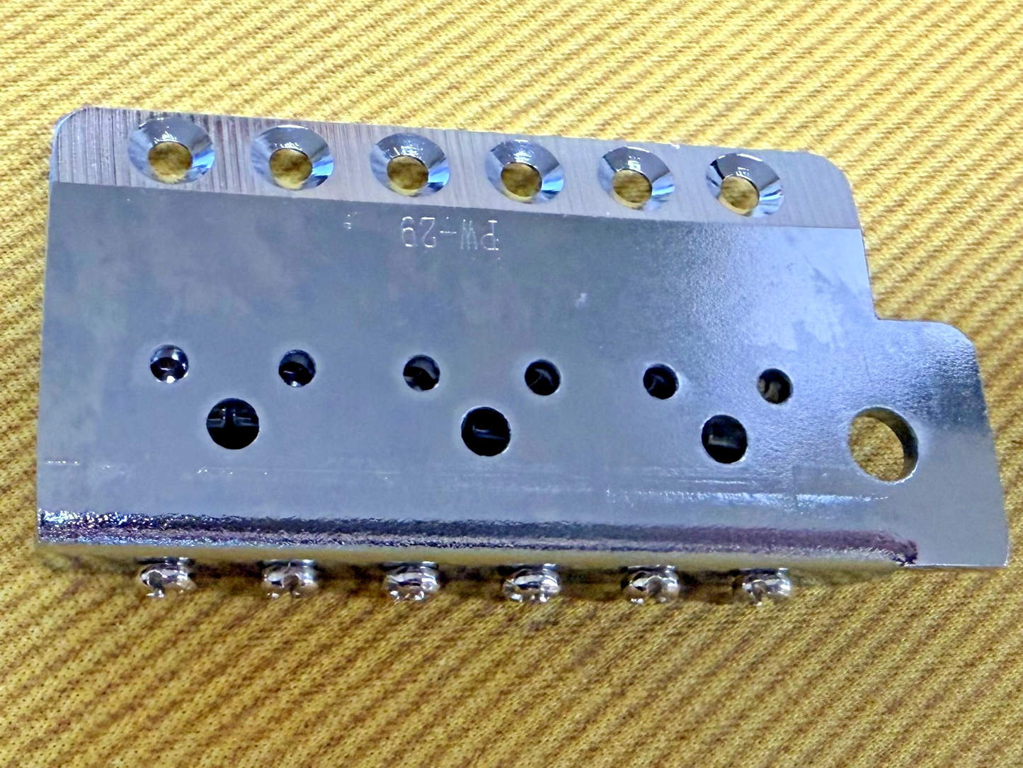 Left-Handed Fender Logo Stamped Chrome Strat Tremolo Bridge Plate & Saddles