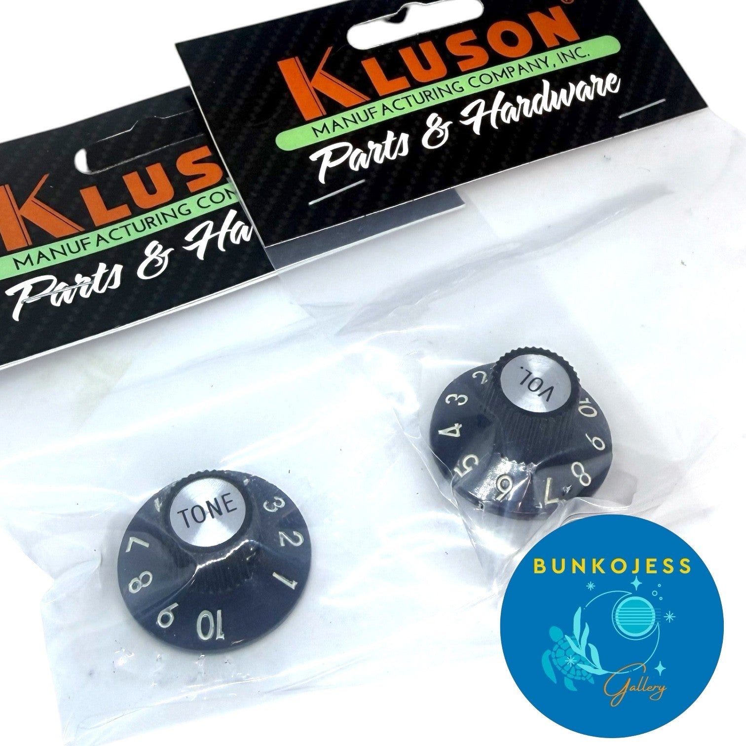 KNWHUS-Black Kluson Witch Hat Guitar Knobs for Press On Split 24 Spline