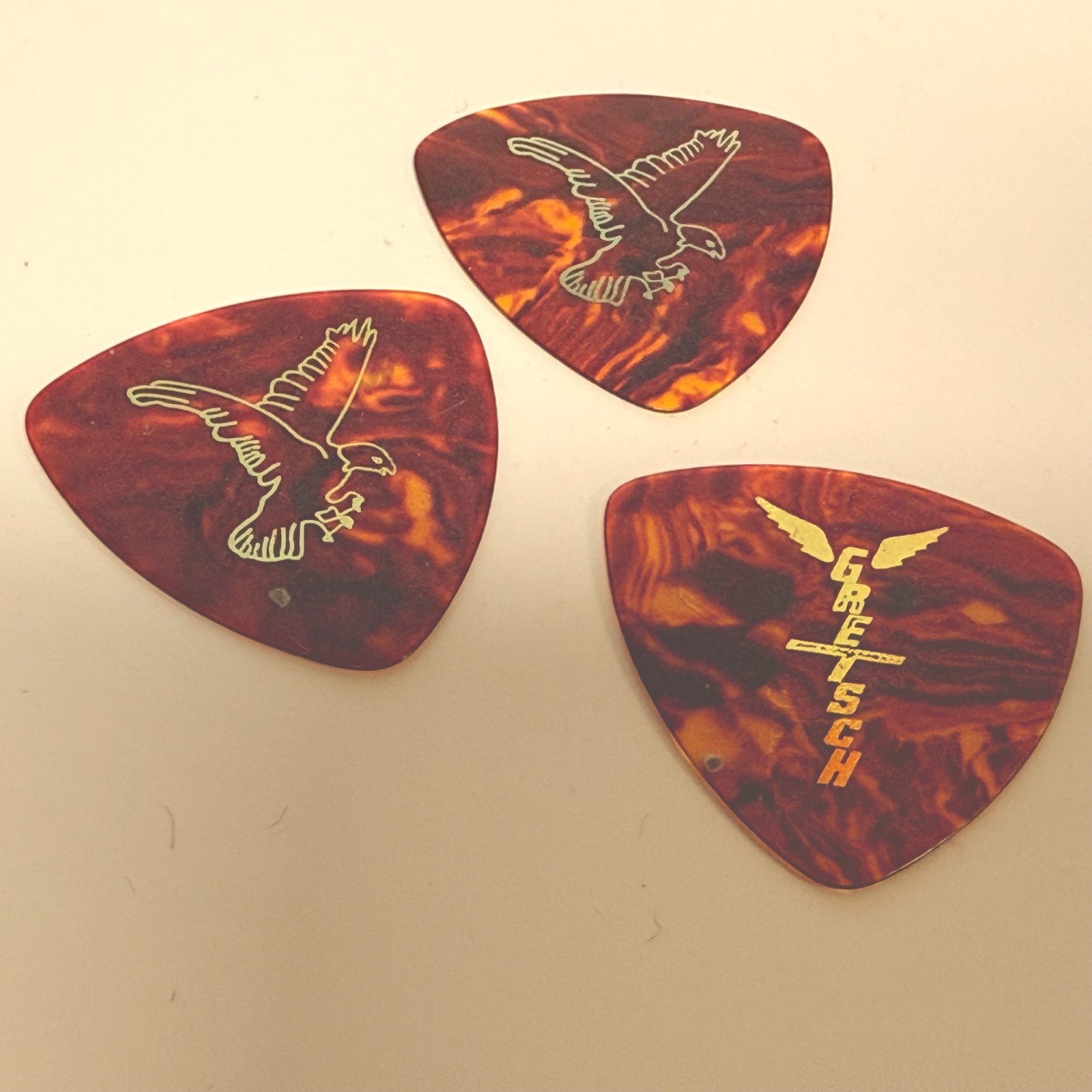 3 Genuine Gretsch Vintage Celluloid Guitar Thin/Med Picks 346 Larger Shape Tort