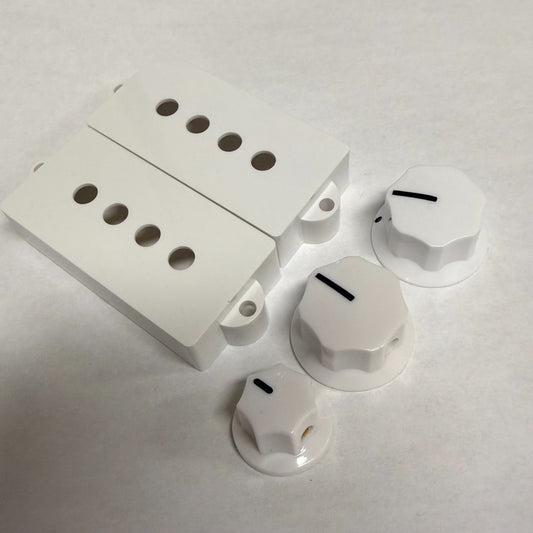 White Pickup Covers for Fender P Precision Bass with Matching Knobs USA & Mexico